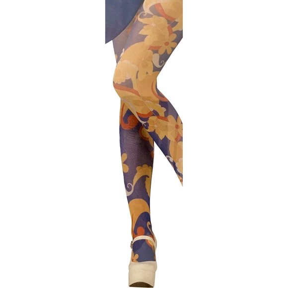 Women's Sexy Retro Floral Tights Pantyhose Stockings Blue Costume Cosplay - Picture 8 of 8